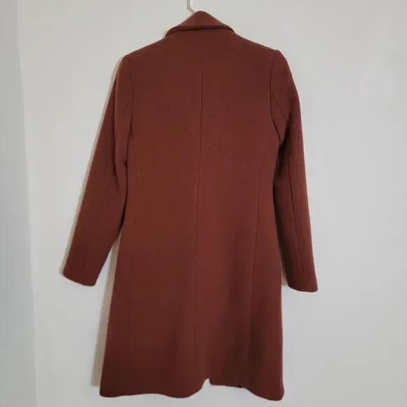 House Of Harlow 1960 Burnt Brown Wool Blend Long Peacoat XS Winter Travel Work - Picture 2 of 16